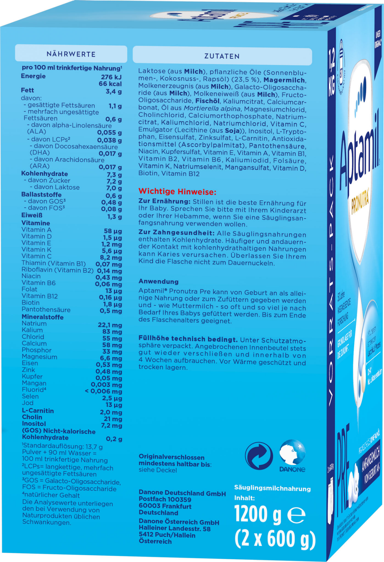 Aptamil Pronutra PRE Baby Formula First Infant Milk 1200 g