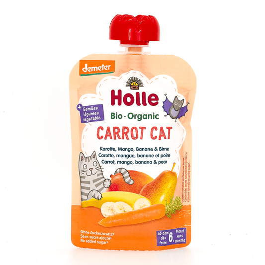 Holle Carrot Cat: Carrot, Mango, Banana & Pear (6+ Months) - 6 Pouches - Emmbaby Canada