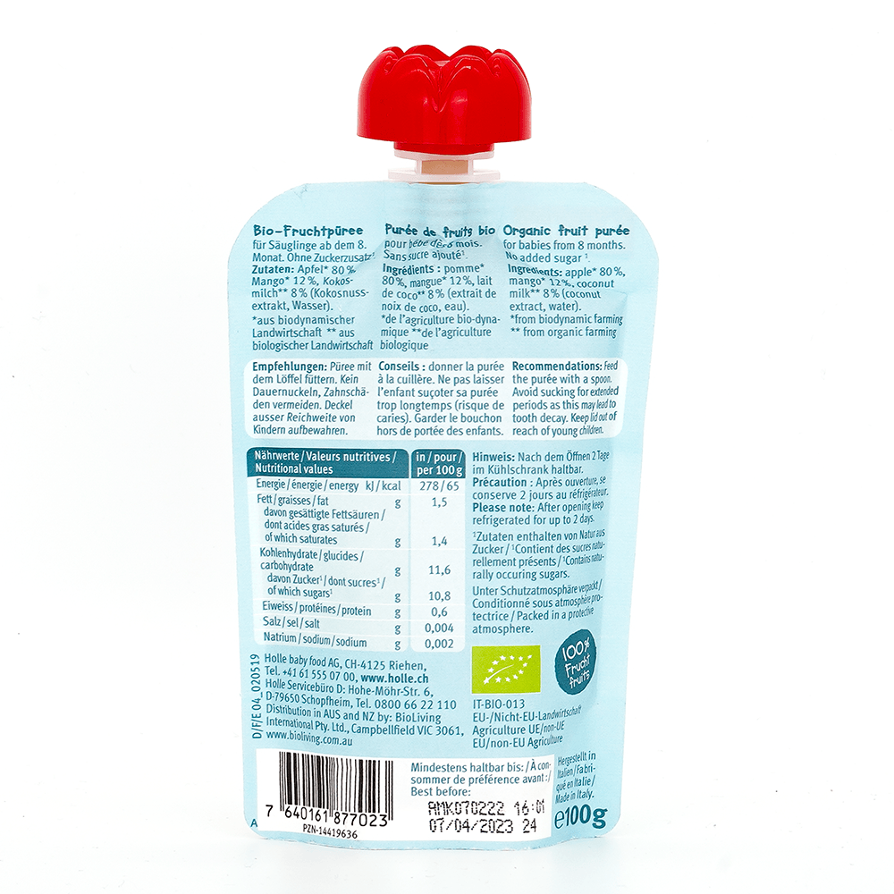 Holle Croco Coco: Apple & Mango with Coconut (8+ Months) - 6 Pouches - Emmbaby Canada