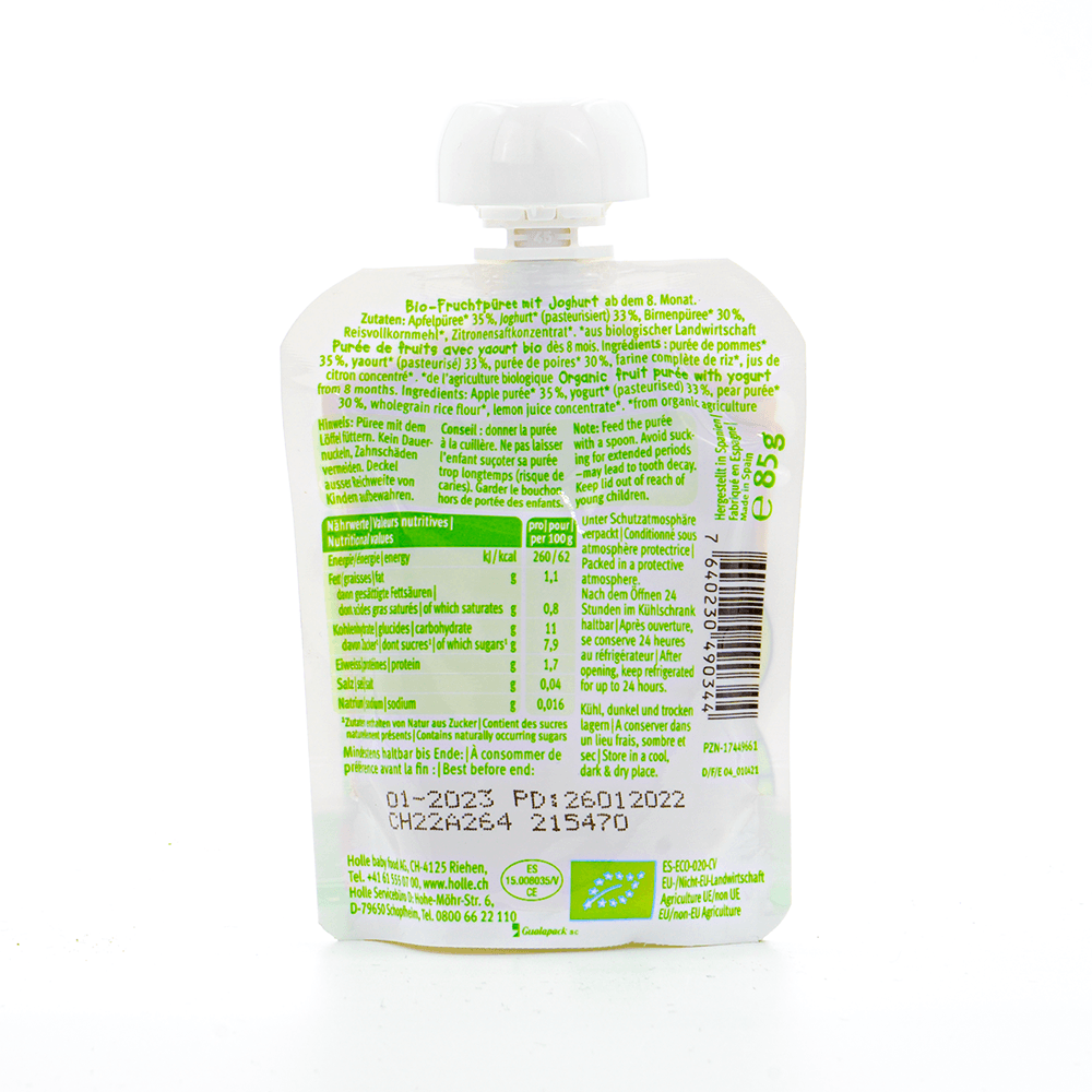 Holle Tasty Turtle: Apple, Pear & Yogurt (8+ Months) - 6 Pouches - Emmbaby Canada