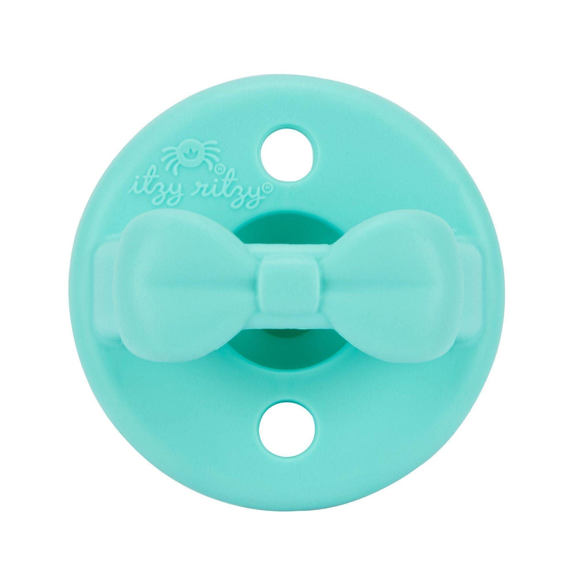 Itzy Ritzy Sweetie Soother™ - Pacifier 2-Pack - Aquamarine + Peach Bows - Emmbaby Canada