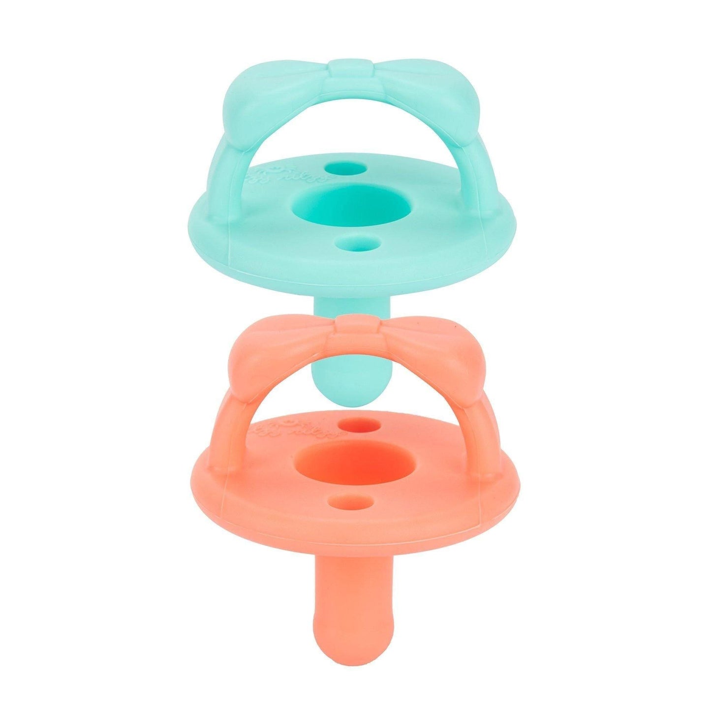 Itzy Ritzy Sweetie Soother™ - Pacifier 2-Pack - Aquamarine + Peach Bows - Emmbaby Canada