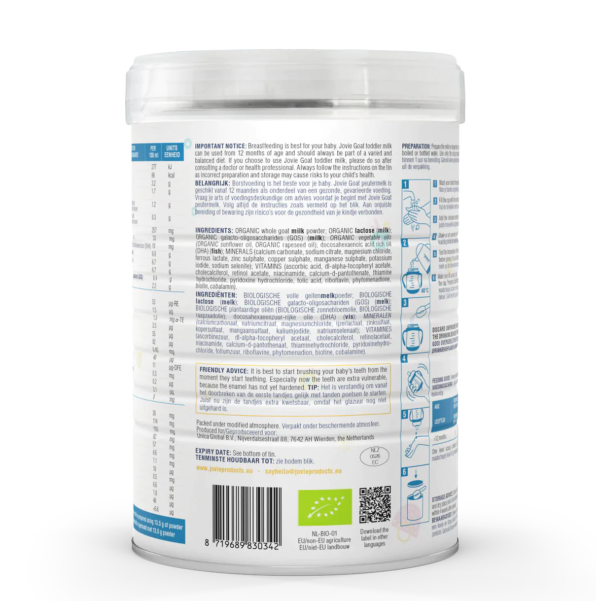 Jovie Organic Goat Toddler Milk 800g - Stage 3 - 12 Months + - Emmbaby Canada