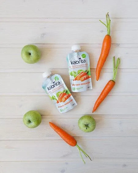 Kabrita Carrot And Apple Puree With Sweet Goat Milk Cream 100 G - 6 Pouches - Emmbaby Canada