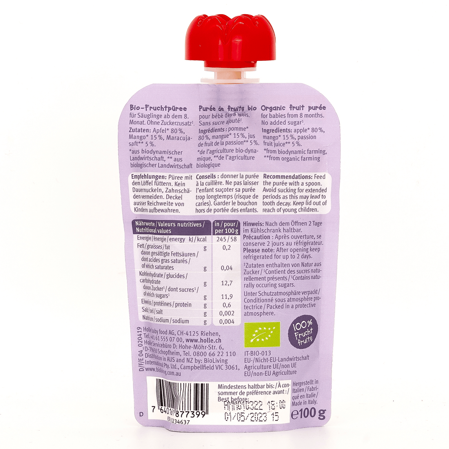 Holle Tropic Tiger: Apple, Mango & Passion Fruit (8+ Months) - 6 Pouches - Emmbaby Canada