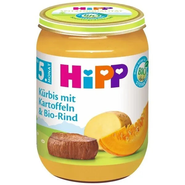 HiPP Pumpkin With Potatoes And Organic Beef Puree 190 G - 6 Jars - Emmbaby Canada