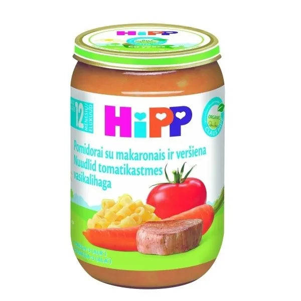 HiPP Tomatoes With Pasta And Veal Puree 220 G - 6 Jars - Emmbaby Canada