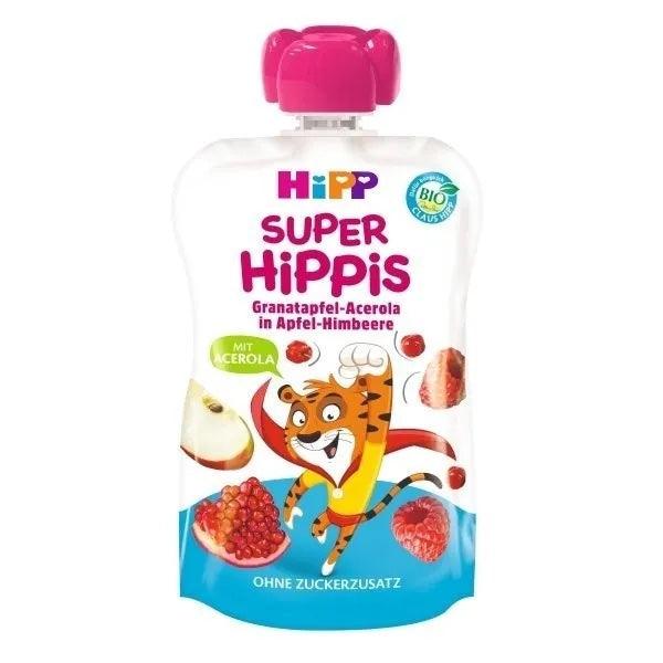 HiPP Super Hippis Apples, Raspberries, Pomegranates And Malpighia Puree 100 G - 6 Pouches - Emmbaby Canada