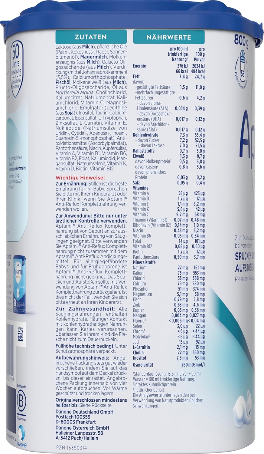 Lait pour bébé anti-reflux Aptamil (800 g/28,2 oz) 
