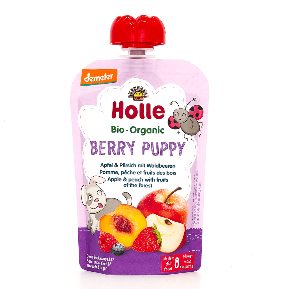 Holle Berry Puppy: Apple & Peach with Fruits (8+ months) - 6 Pouches - Emmbaby Canada