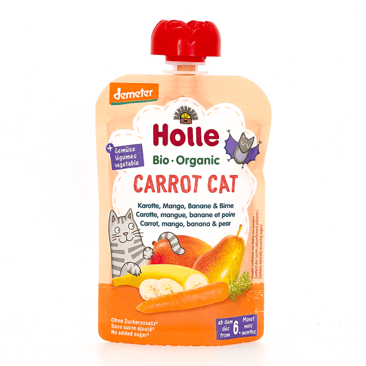 Holle Carrot Cat: Carrot, Mango, Banana & Pear (6+ Months) - 6 Pouches - Emmbaby Canada