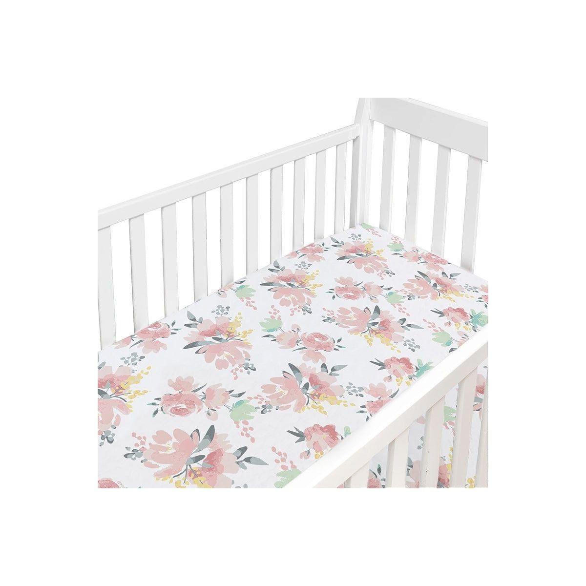 Crib Sheet -  Percale Multi Watercolour Flowers - EmmBaby