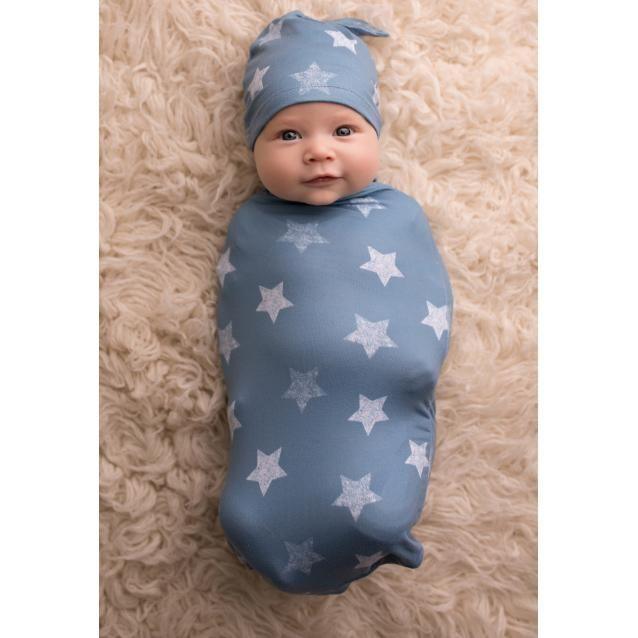 Cutie Cocoon™ - Baby Cocoon & Hat Set Blue Stars - Emmbaby Canada