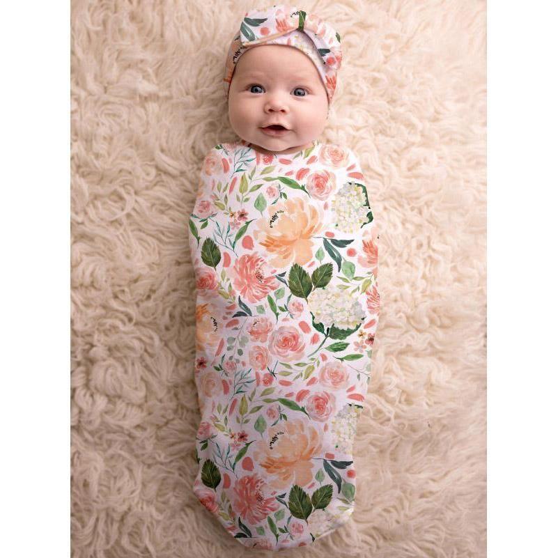 Cutie Cocoon™ - Baby Cocoon & Hat Set Peach Floral - Emmbaby Canada