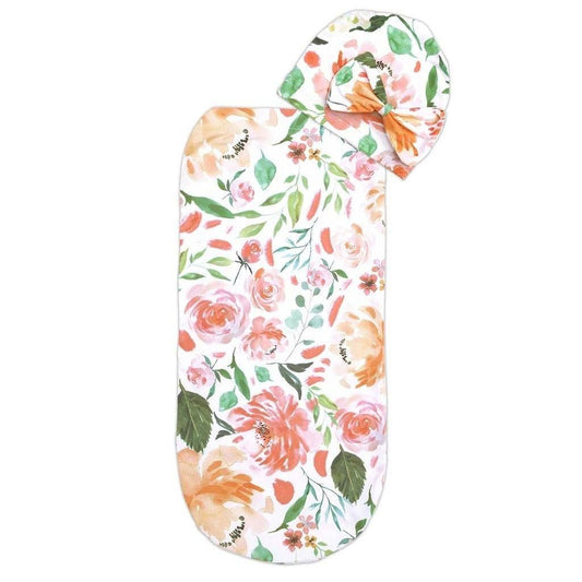 Cutie Cocoon™ - Baby Cocoon & Hat Set Peach Floral - Emmbaby Canada