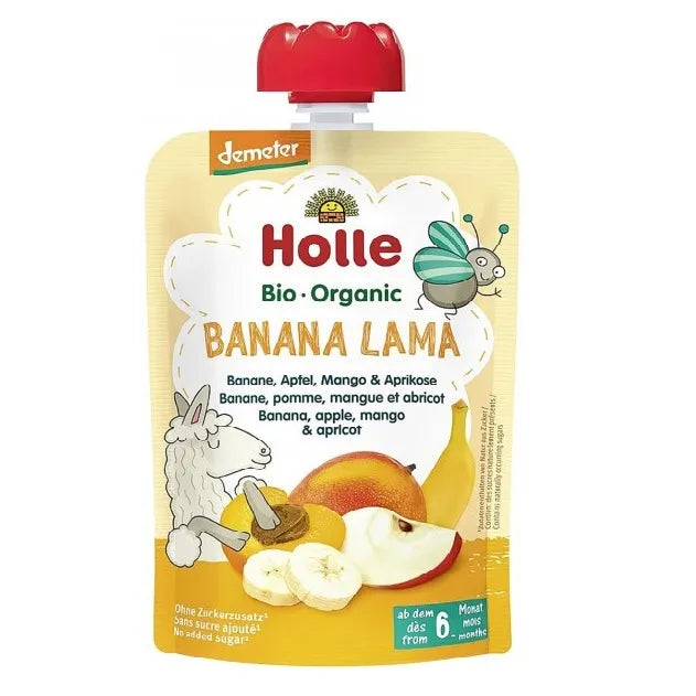 Holle Banana Lama: Banana, Apple, Mango & Apricot (6+ Months) - 6 Pouches - Emmbaby Canada
