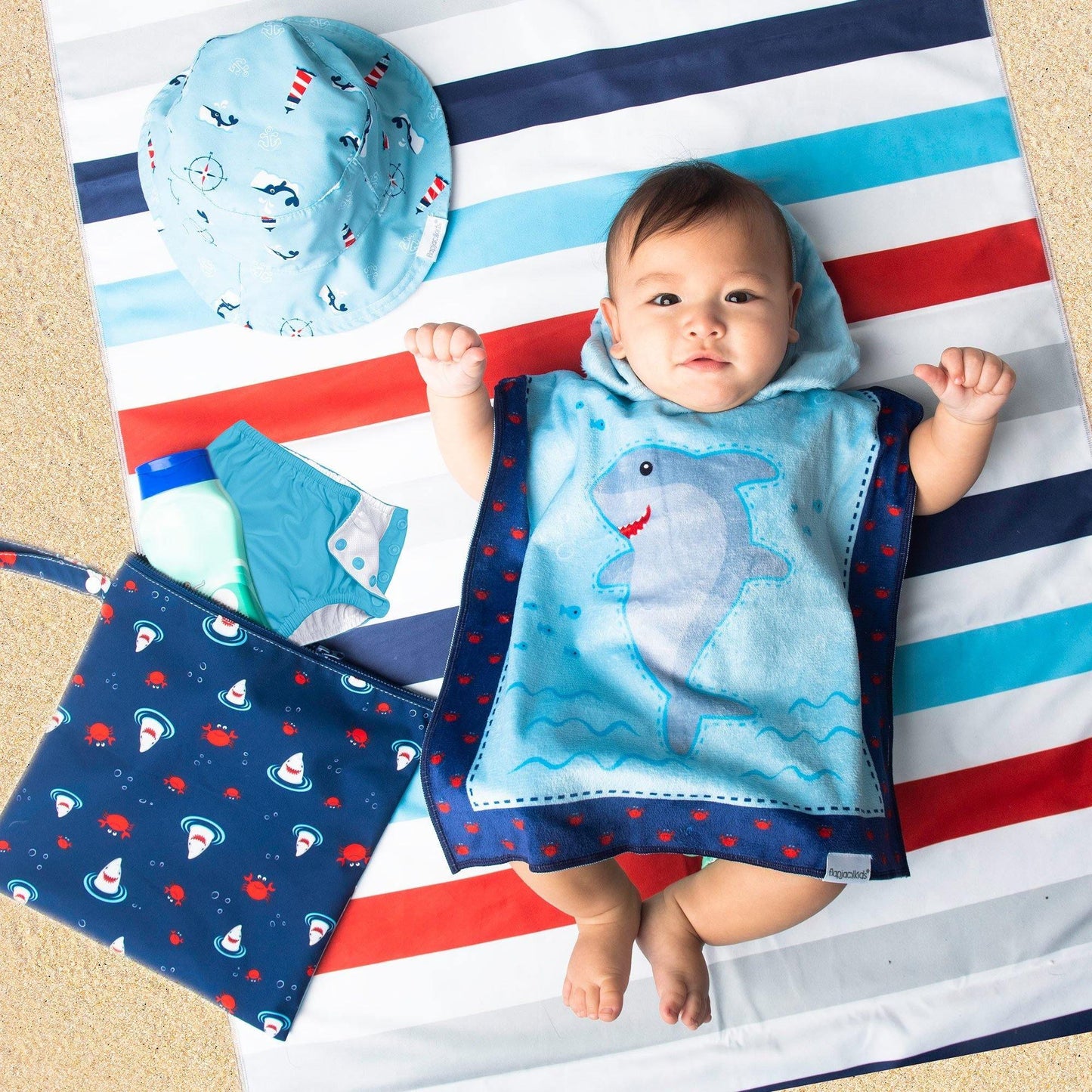 FlapJackKids Baby UPF50+ Cover-Up - Shark/Crab/Nautical - Emmbaby Canada