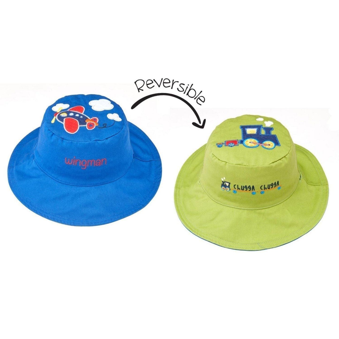 FlapJackKids Kids' UPF50+ Sun Hat - Plane & Train - Emmbaby Canada