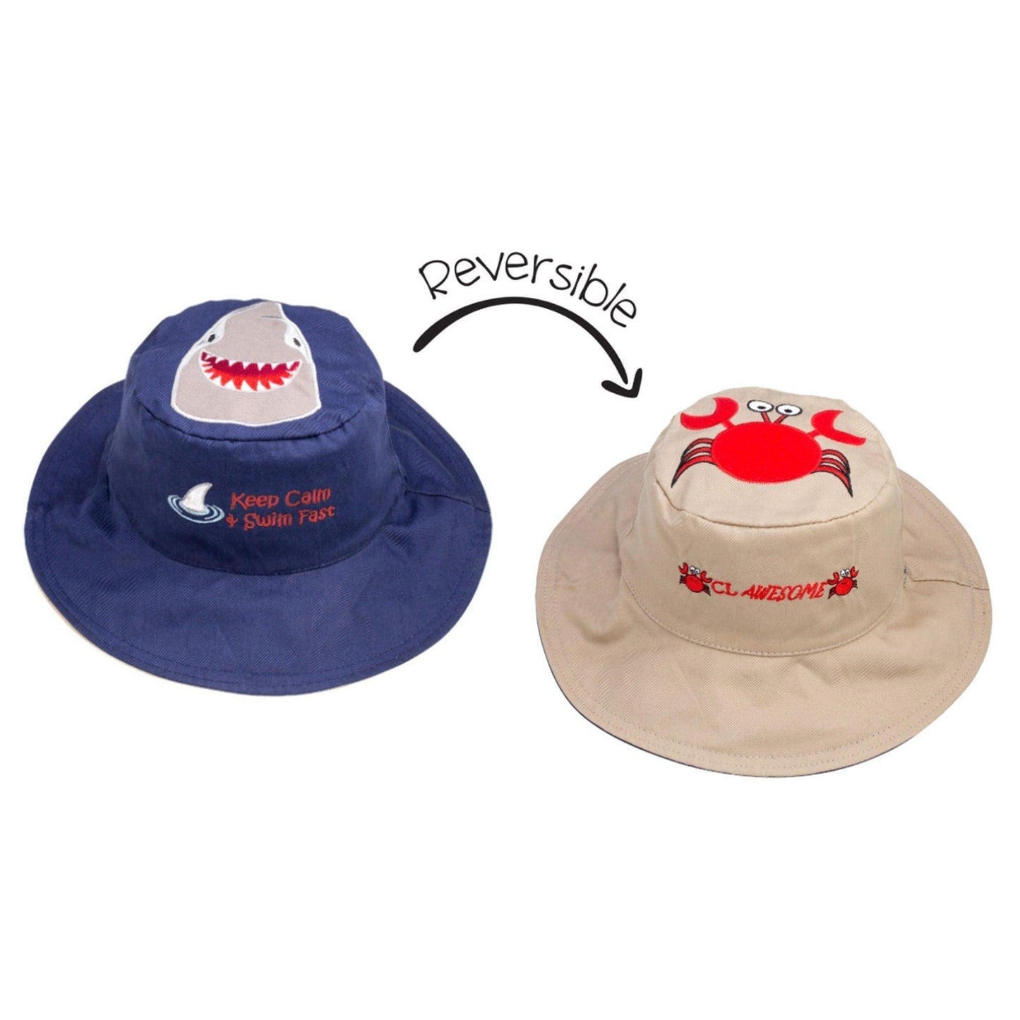 FlapJackKids Kids' UPF50+ Sun Hat - Shark/Crab EmmBaby