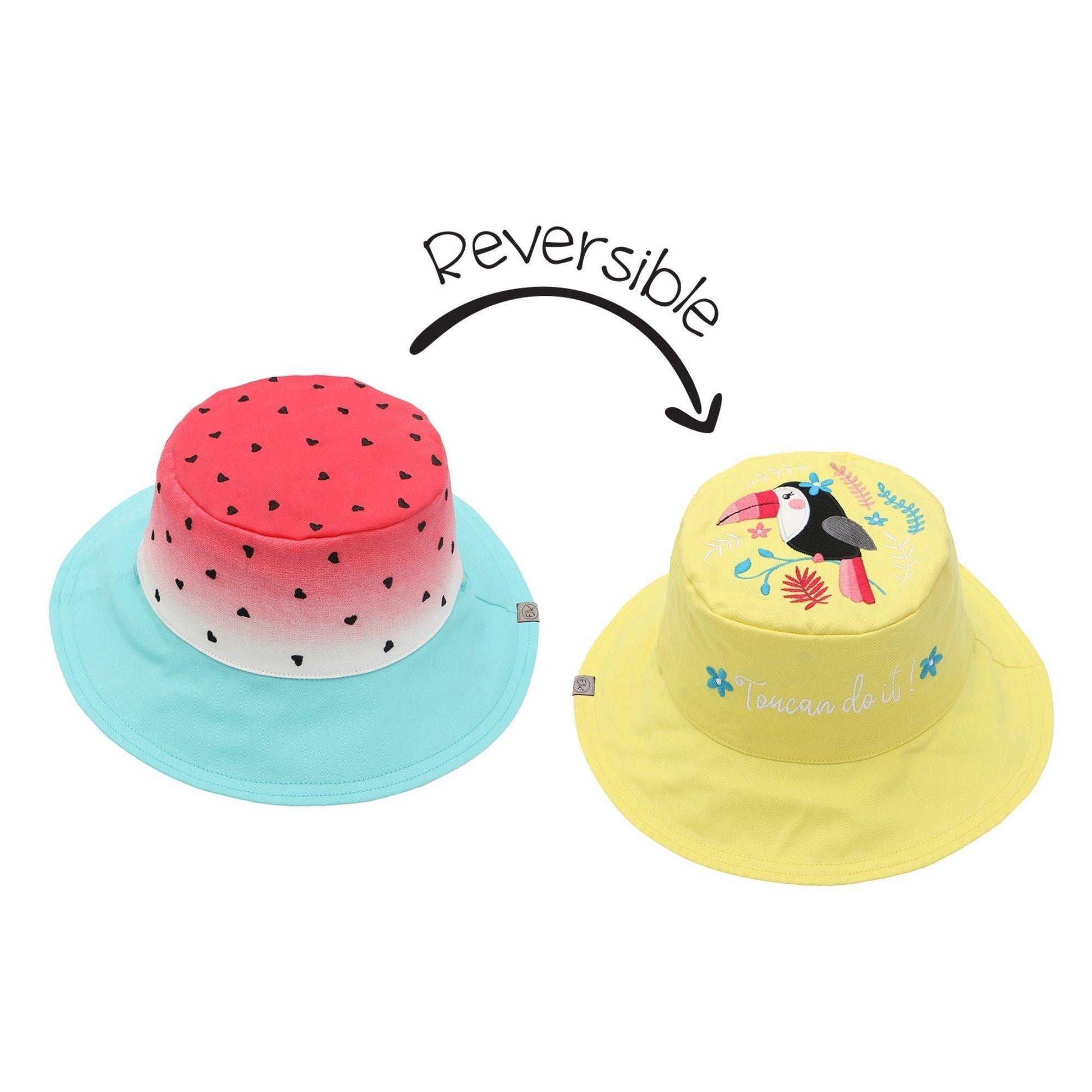 FlapJackKids Kids' UPF50+ Sun Hat - Watermelon/Toucan - Emmbaby Canada