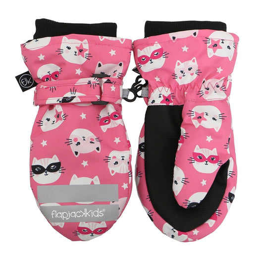 FlapJackKids - Water Repellent Ski Mittens Cat Pink - Emmbaby Canada