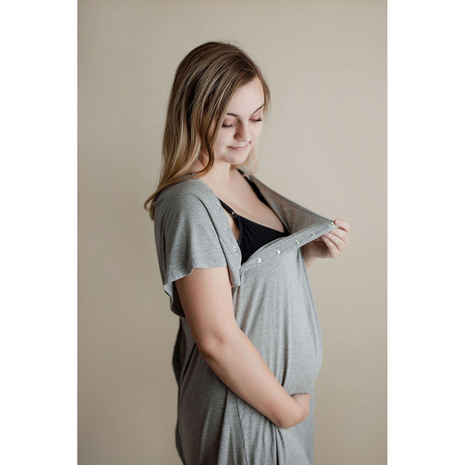 Gray Labor and Delivery/ Nursing Gown - Emmbaby Canada