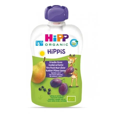 HiPP Hippis Plum Blackcurrant In Pear Puree 100G - 6 Pouches - Emmbaby Canada
