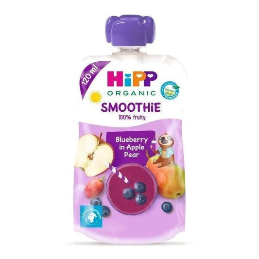 HiPP Hippis Smoothie Drink Apple Pear Blueberry 120g - 6 Pouches - Emmbaby Canada
