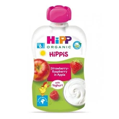 HiPP Hippis Strawbery-Raspberry In Apple With Yoghurt 100G - 6 Pouches - Emmbaby Canada