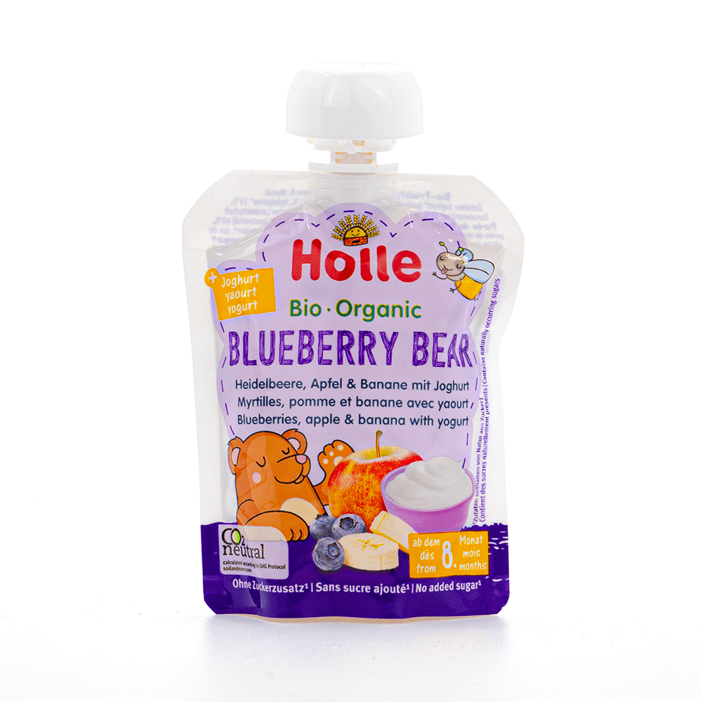 Holle Blueberry Bear: Blueberry, Apple, Banana & Yogurt (8+ Months) - 6 Pouches - Emmbaby Canada