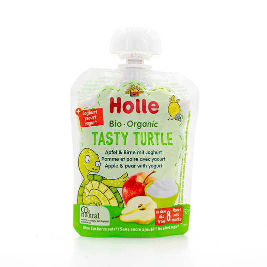 Holle Tasty Turtle: Apple, Pear & Yogurt (8+ Months) - 6 Pouches - Emmbaby Canada