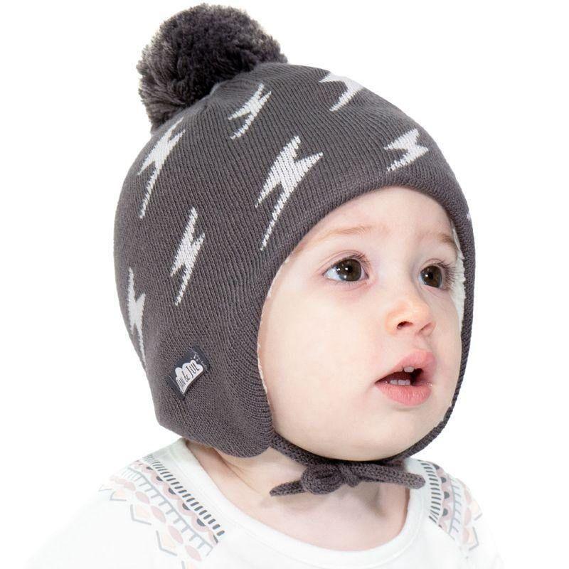 Jan&Jul Grey Lighting Bolt – children’s knitted beanies, cute winter hats - Emmbaby Canada