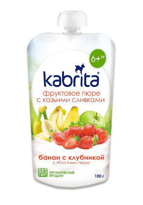 Kabrita Banana, Strawberry And Apple Puree With Sweet Goat Milk Cream 100 G - 6 Pouches - Emmbaby Canada