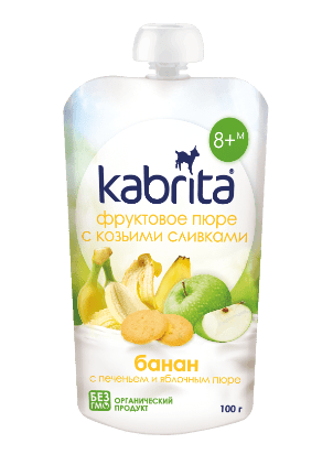 Kabrita Banana, Biscuits And Apple Puree With Sweet Goat Milk Cream 100 G - 6 Pouches - Emmbaby Canada