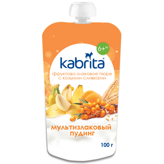 Kabrita Multi-Grain Pudding With Sea Buckthorn, Fruit And Goat Cream 100 G - 6 Pouches - Emmbaby Canada