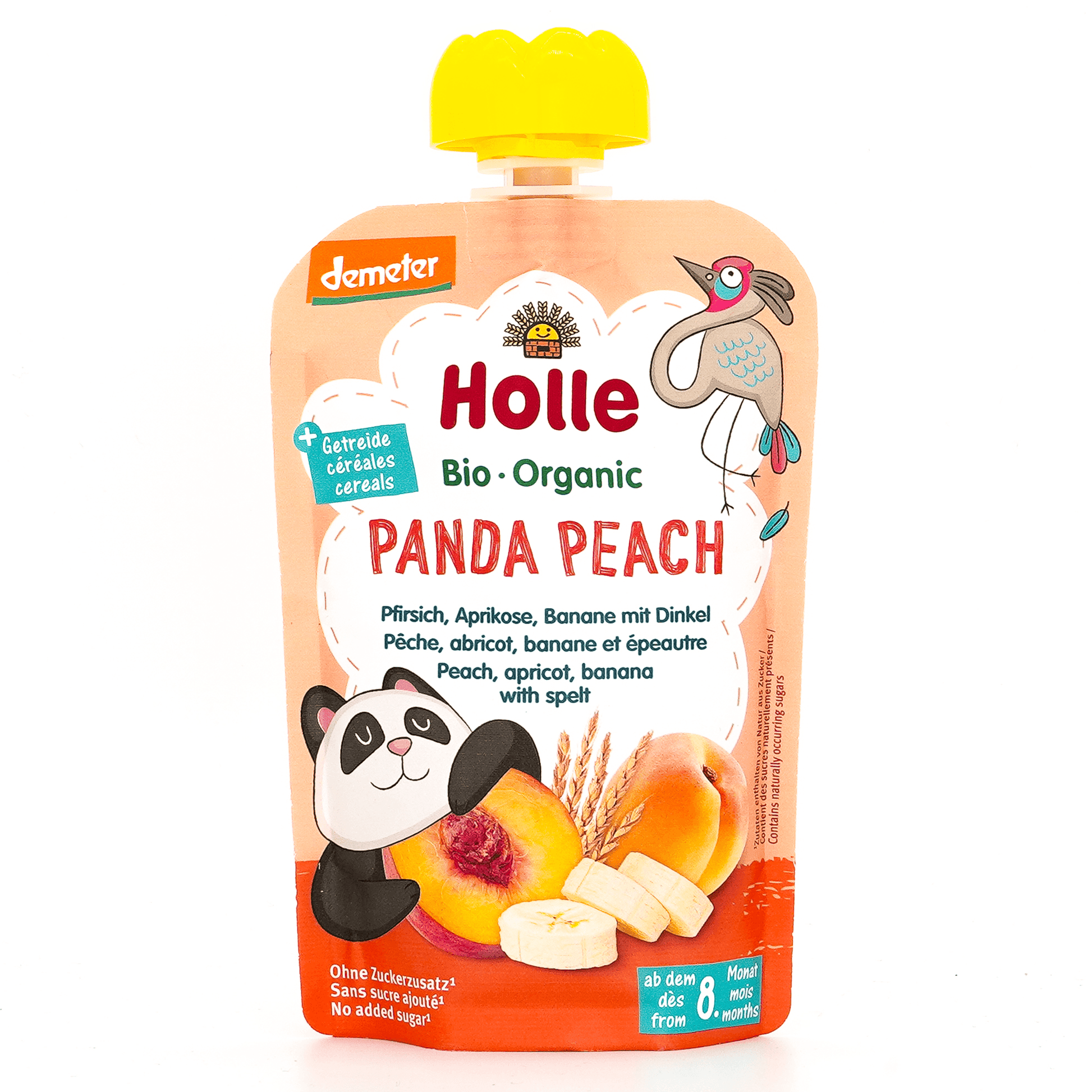 Holle Panda Peach: Peach, Apricot, Banana & Spelt (8+ Months) - 6 Pouches - Emmbaby Canada