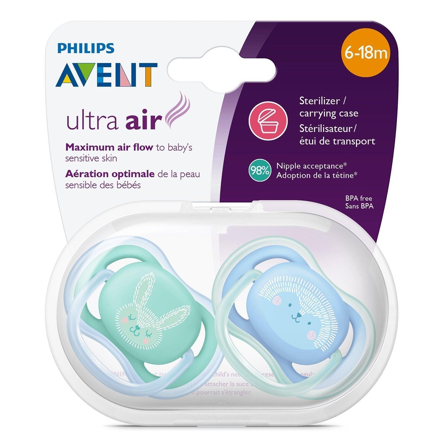 Philips Avent - Ultra Air Pacifier Contemp. 6-18m 2pk Blue/Green - Emmbaby Canada