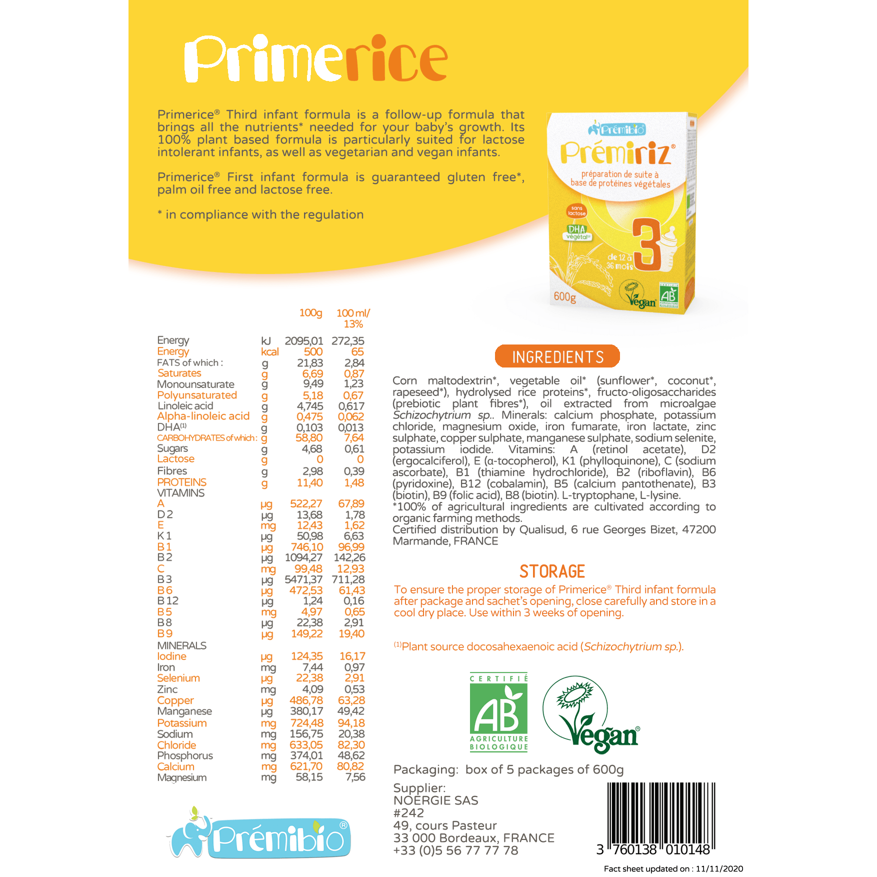 Premibio Stage 3 12+ months • 600g - Emmbaby Canada