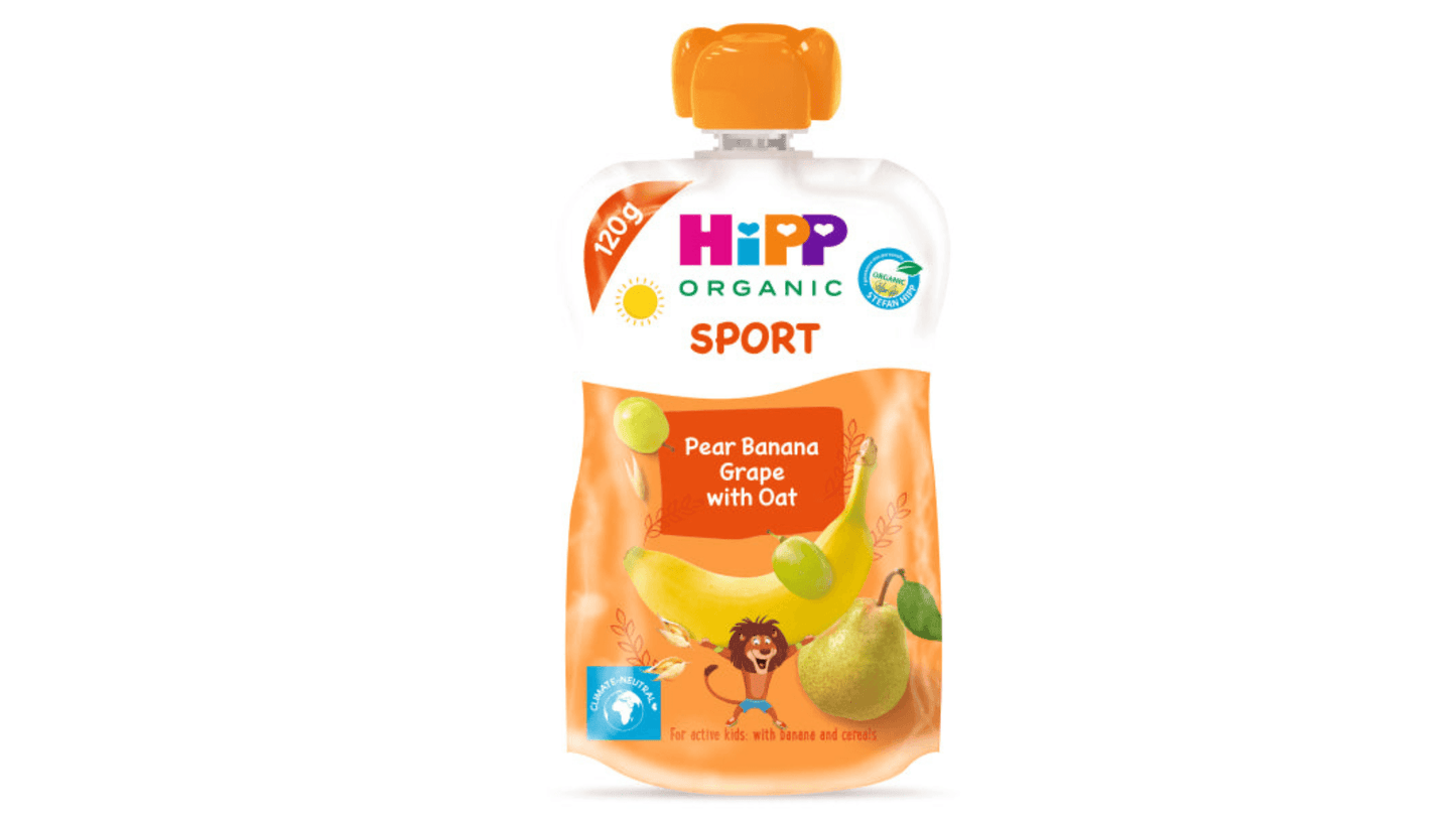 HiPP Organic Sport Pear Banana Grape With Oat 120 G - 6 Pouches - Emmbaby Canada