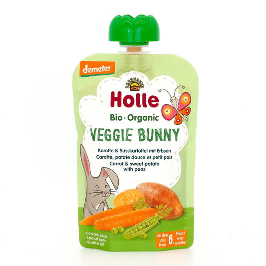 Holle Veggie Bunny: Carrot, Sweet Potato & Peas (6+ Months) - 6 Pouches - Emmbaby Canada