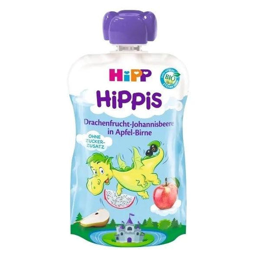 HiPP Hippis Apple, Pear, Pitahaya & Blackcurrant Puree 100G - 6 Pouches - Emmbaby Canada