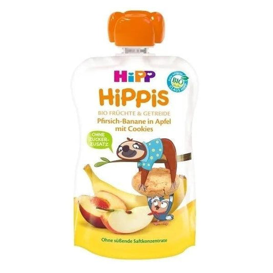 HiPP Hippis Peach Banana In Apple With Cookies 100G - 6 Pouches - Emmbaby Canada