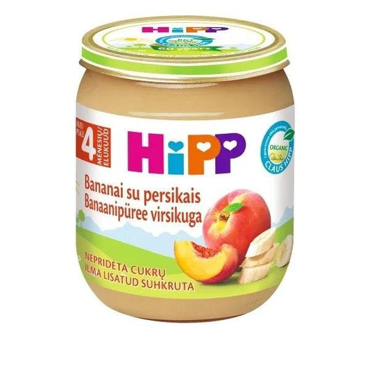 HiPP Banana And Peach Puree 125G - 6 Jars - Emmbaby Canada