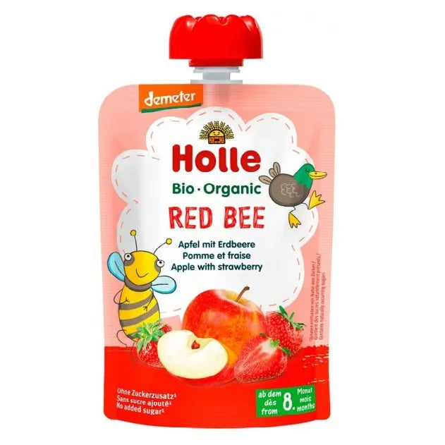 Holle Red Bee: Apple & Strawberry (8+ Months) - 6 Pouches - Emmbaby Canada